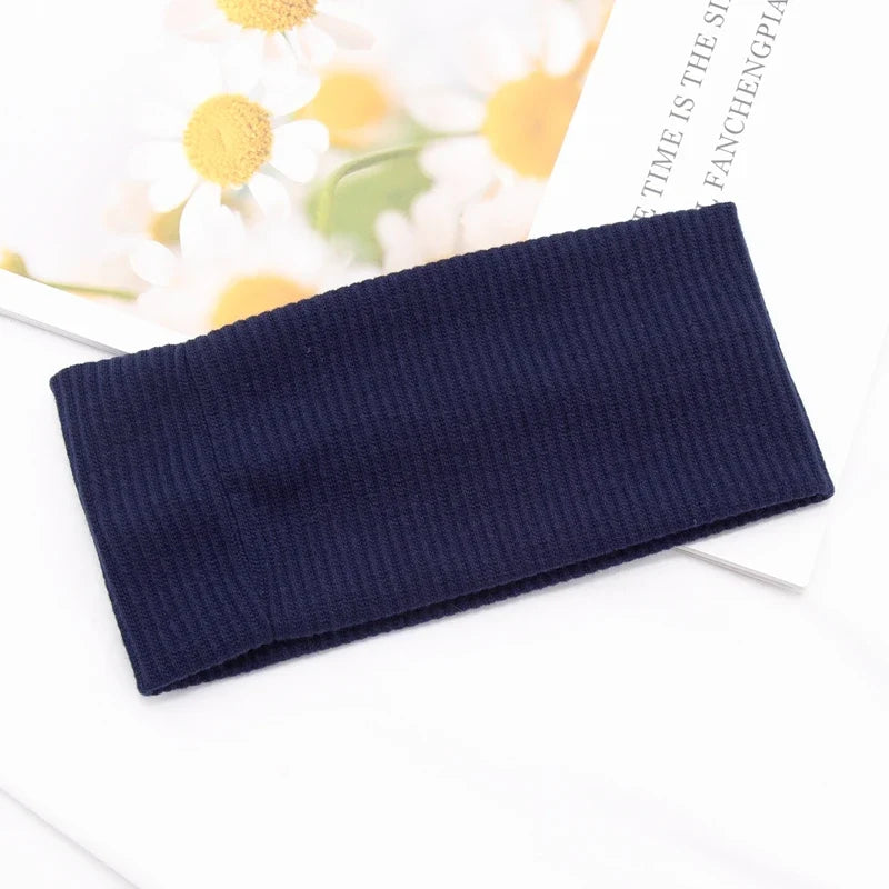 Women's Cotton Wide Turban Twisted Knotted Headband – 11 Colors Turban Headband Qme Navy Blue
