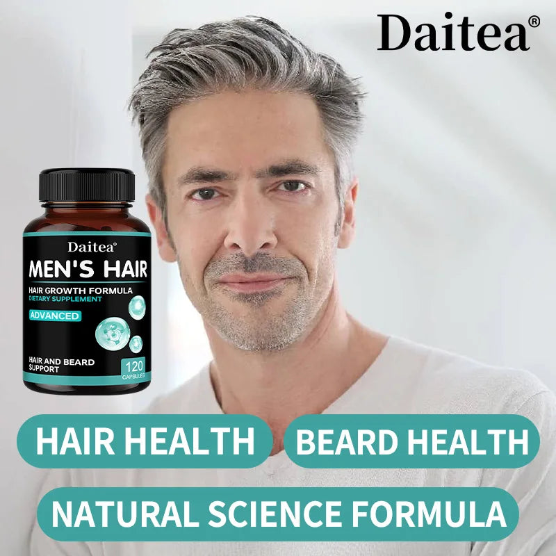 Men's Hair & Beard Capsules – Saw Palmetto & Biotin | DAITEA Hair & Beard Supplement Qst