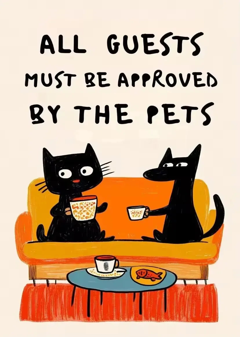 Funny Cat Approval Canvas Poster | Pet Lover Wall Art Canvas Wall Poster Qst Navy Blue 30x40cm Unframed