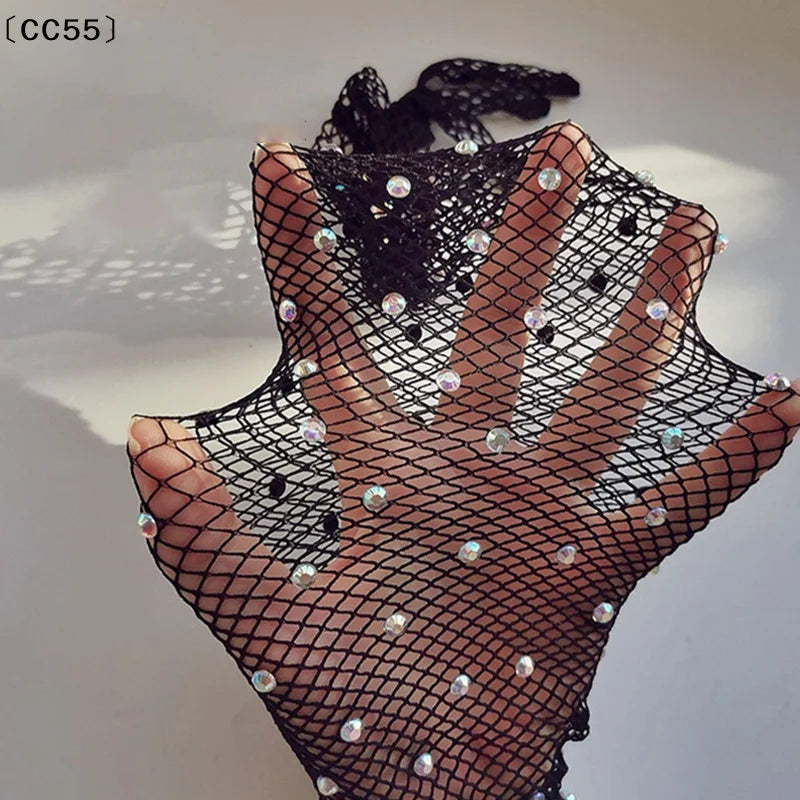 Women's Sparkling Mesh Net Elastic Gloves | Tatted Polyester Fashion Mesh Gloves Qst