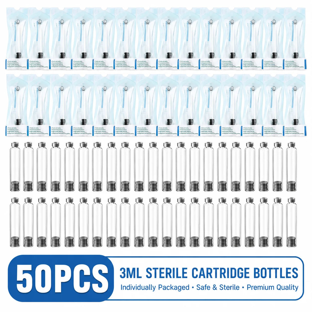 3ml Sterile Glass Cartridge Vials 100pcs – Injection Pen Compatible Sterile Cartridge Vials Qst 50PCS