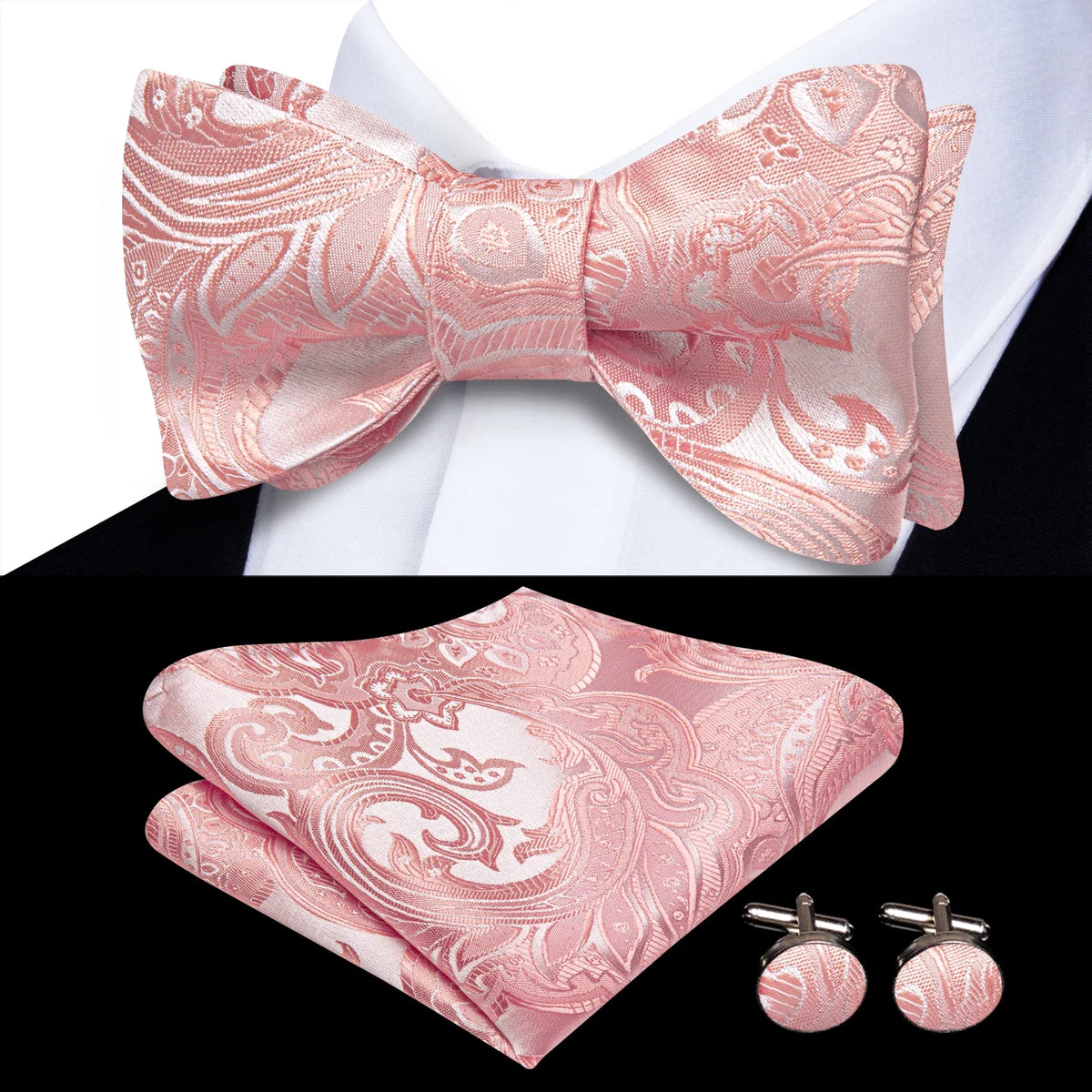 Men's Bow Tie, Pocket Square & Cufflinks Set | Hi-Tie Bow Tie Gift Set Qme HT-LH-2296