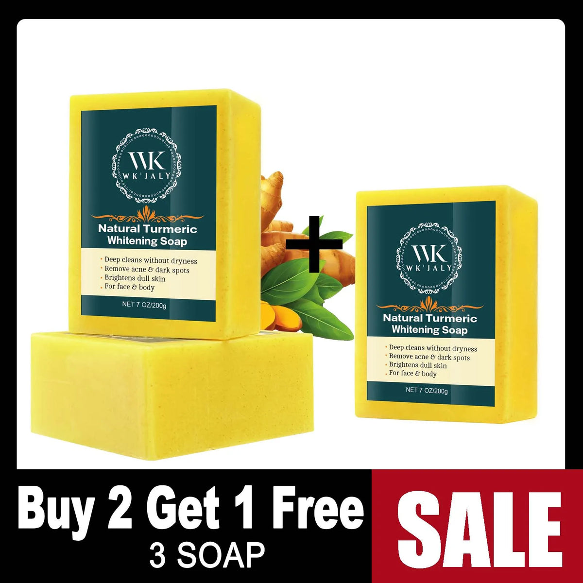 WK'JALY Turmeric Brightening Soap Bar – Hyaluronic Acid, 200g Brightening Soap Bar Qst Buy 2 Get 1 Free