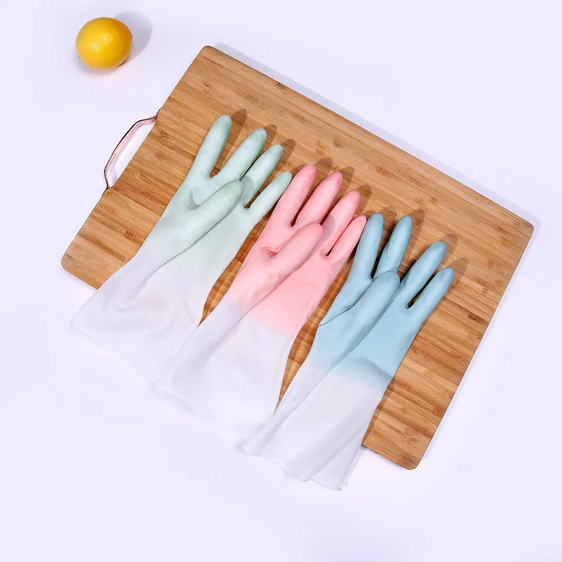 Oil-Proof Non-Slip Silicone Rubber Gloves for Cleaning Household Cleaning Gloves Qme