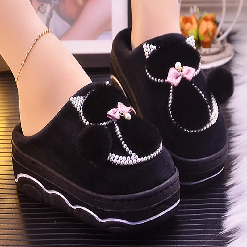 Women's Winter Plush Slippers – Crystal Rhinestone Indoor Women's Plush Slippers Qst