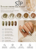 5-Color Chrome Nail Powder – Mirror Holographic Metallic Dust Chrome Nail Powder Qme Gold