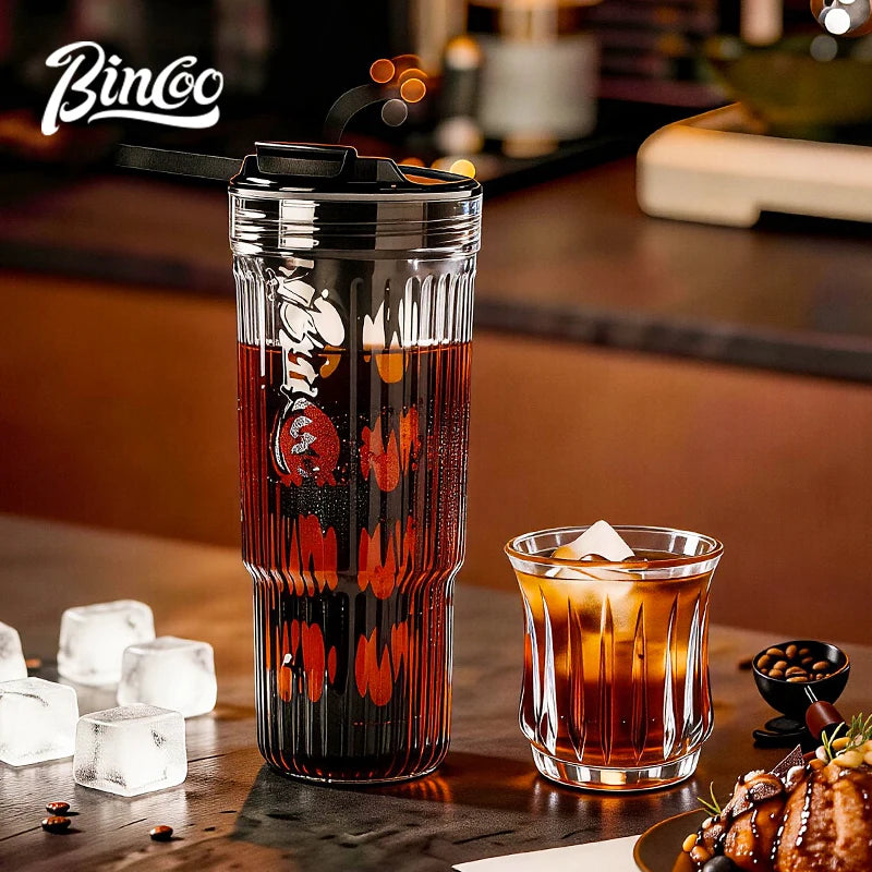 Bincoo Ribbed Glass Cold Brew Tumbler with Filter Cold Brew Tumbler Qst