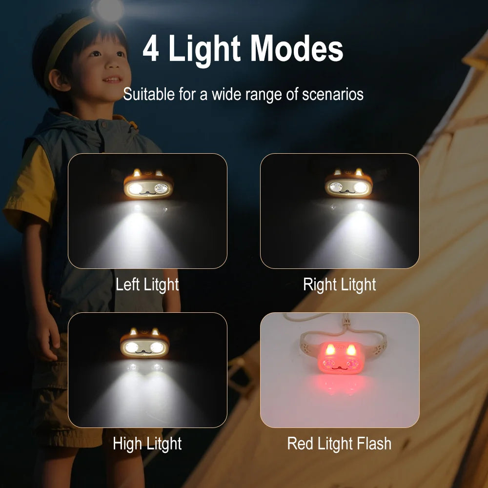BORUiT Kids LED Headlamp USB Rechargeable 4-Mode Waterproof LED Headlamp Qst