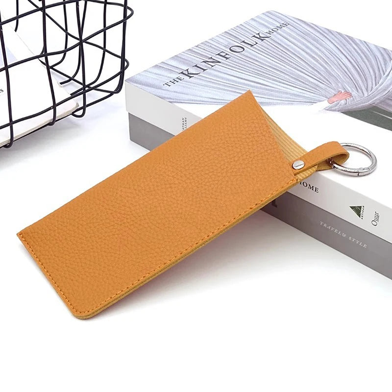 PU Leather Glasses Pouch with Keyring | Korean Style Case Eyewear Storage Case Qst Orange