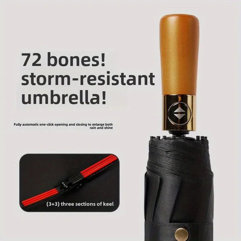 12-Rib Auto Folding Umbrella – Wind-Resistant Sun & Rain Folding Umbrella Qst