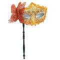 Masquerade Mask with Holding Stick | Halloween & Prom Masquerade Mask Qme Orange