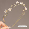 Rhinestone Flower Double Layer Metal Headband for Women Hair Headband Qst White