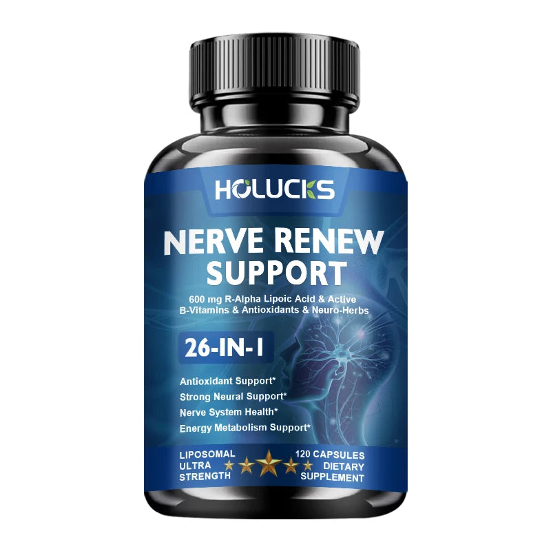 Nerve Renew Capsules – Taurine, Turmeric & B Complex Wellness Supplement Qst 120pcs - 1 BOX Trial