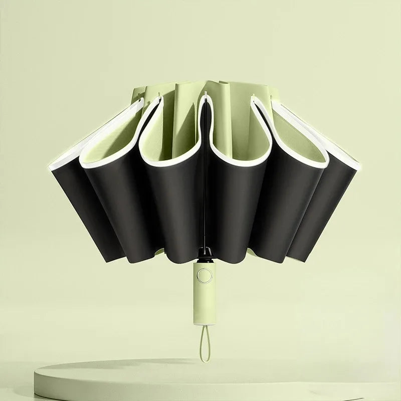20-Bone Windproof Reverse Folding UV Umbrella | Auto Open Windproof UV Umbrella Qst Green 10K metal-fiber composite