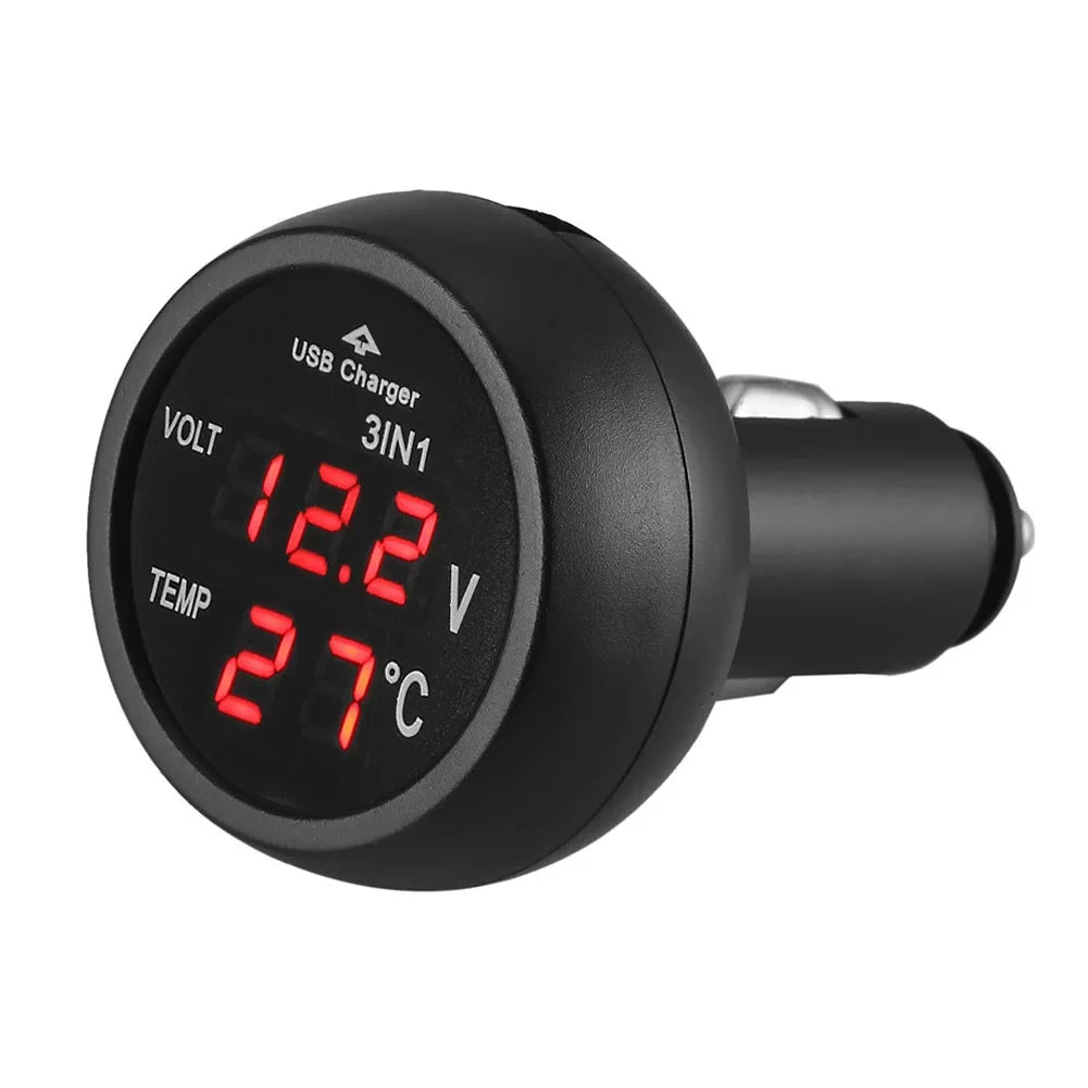 Car USB Charger LED Digital Voltmeter & Switch 12V 24V Car USB Voltmeter Charger Qme Red