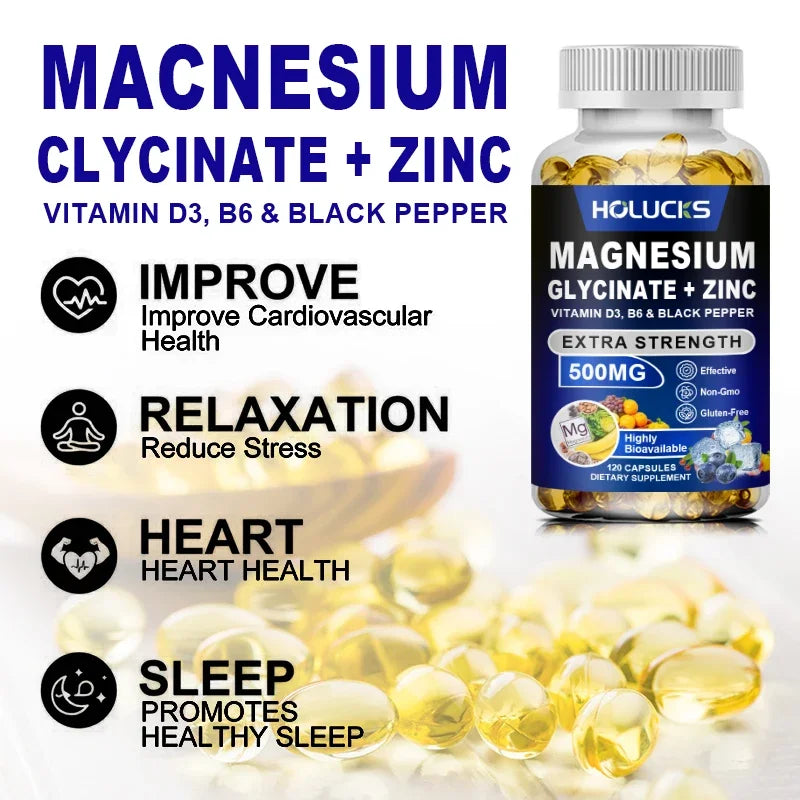 Holucks Magnesium Glycinate + Zinc Capsules with D3 & B6 Mineral Supplement Qst
