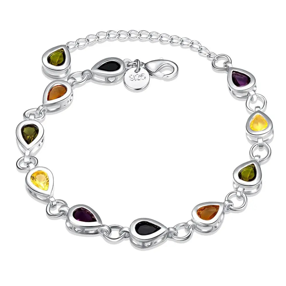 925 Sterling Silver Zircon Crystal Charm Bracelet | Qme Charm Bracelet Qme 20cm 8inches