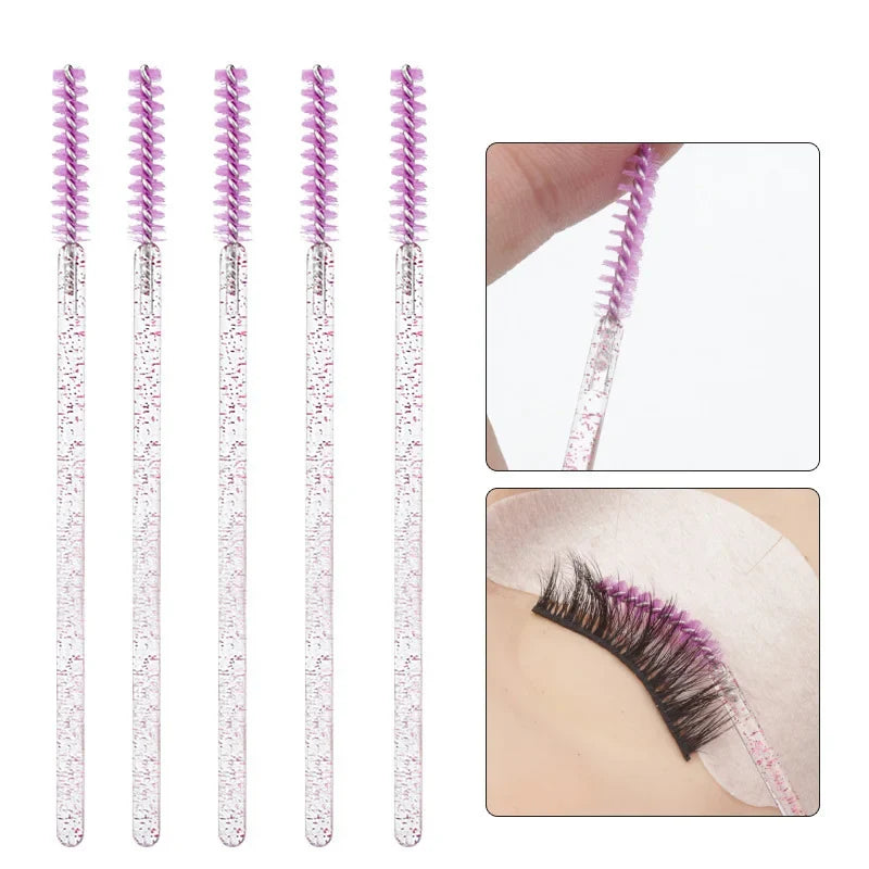 Disposable Spiral Eyelash Brush Crystal Rod Mascara Wand 50 Pcs Mascara Wand Applicator Qme purple 50pc