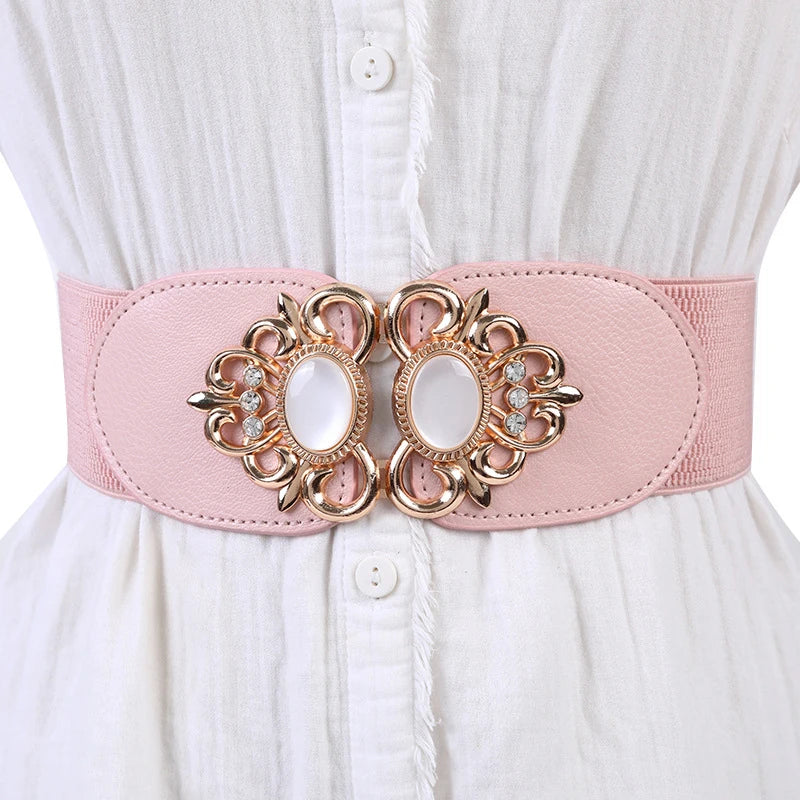 Women's Retro Elastic Narrow Waist Belt for Dresses & Skirts Women's Waist Belt Qst Pink