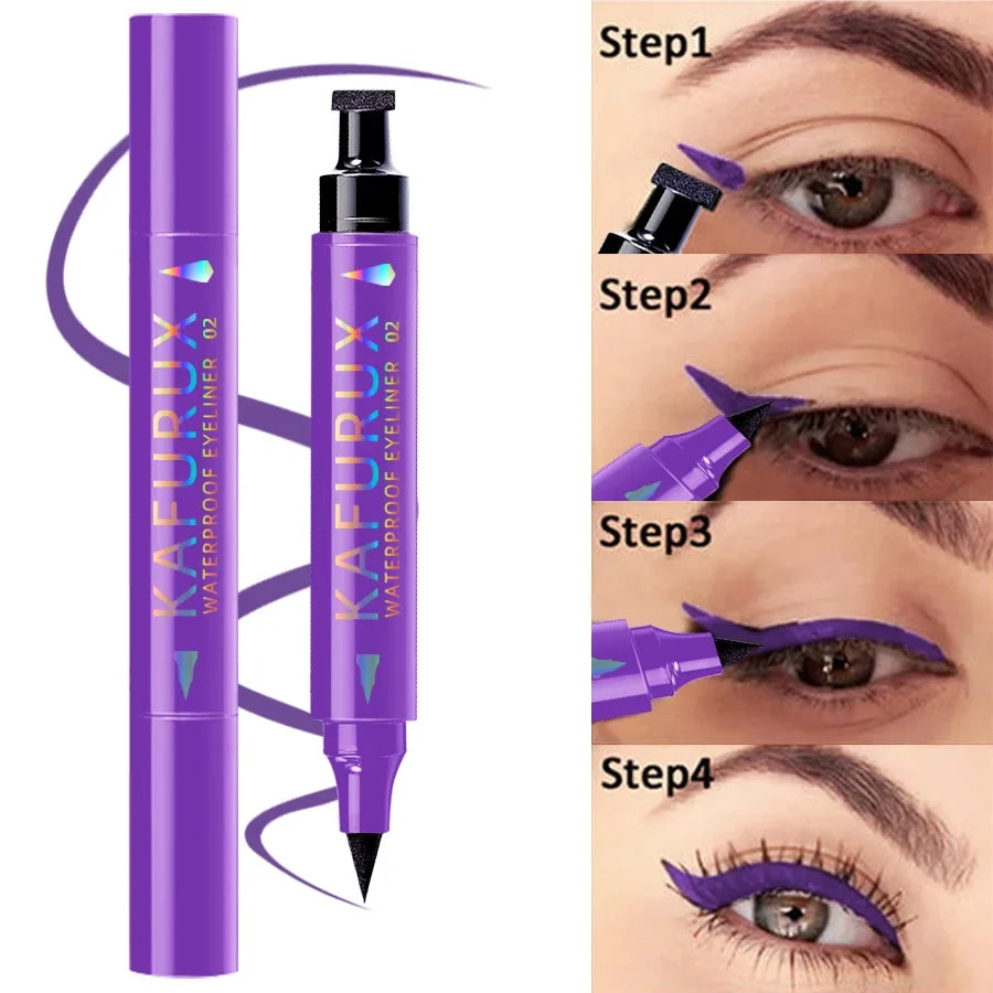 Double Head Star Stamp Waterproof Eyeliner Pen – 3 Colors Stamp Eyeliner Pen Qme