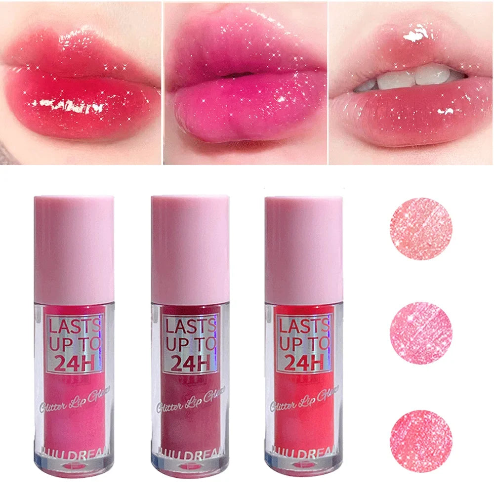 Glitter Lip Glaze Moisturizing Gloss Oil Tint – 4 Shades Glitter Lip Gloss Qme