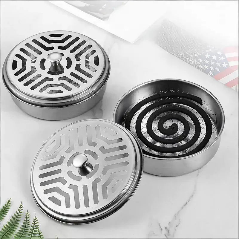 Stainless Steel Mosquito Coil Holder Box with Lid | Portable Mosquito Coil Holder Qst