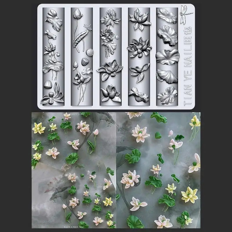 3D Floral Nail Art Mold – Lotus & Lily of the Valley DIY Nail Art Mold Qst
