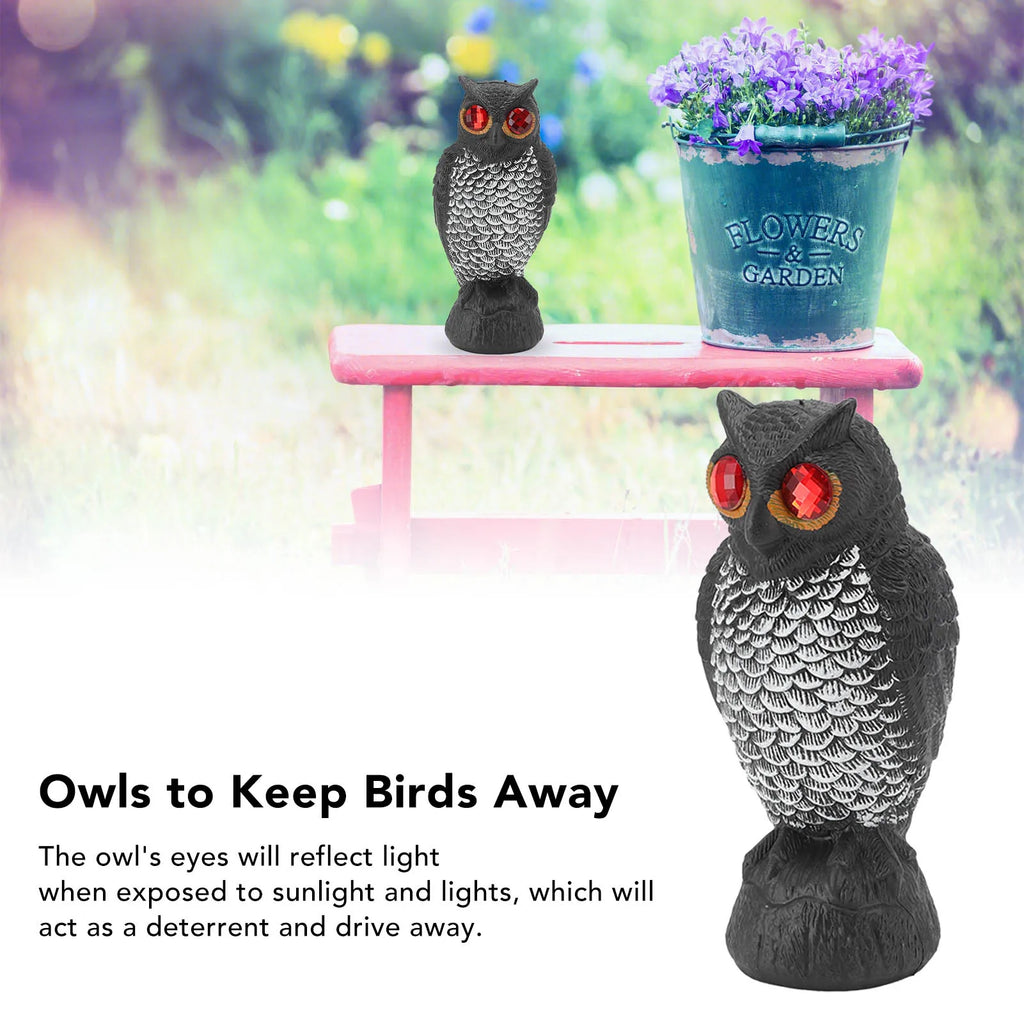 Owl Decoy Bird Deterrent – Plastic Scare Owl with Red Eyes Garden Bird Decoy Qme