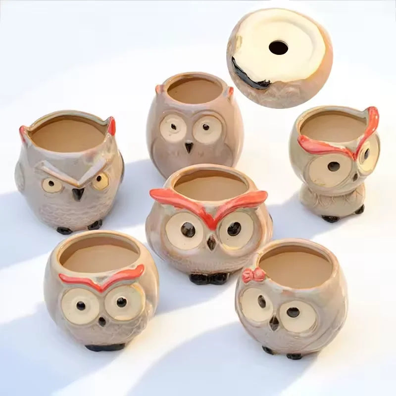 Mini Owl Ceramic Succulent Pot – Cute Animal Planter Décor Ceramic Planter Qst