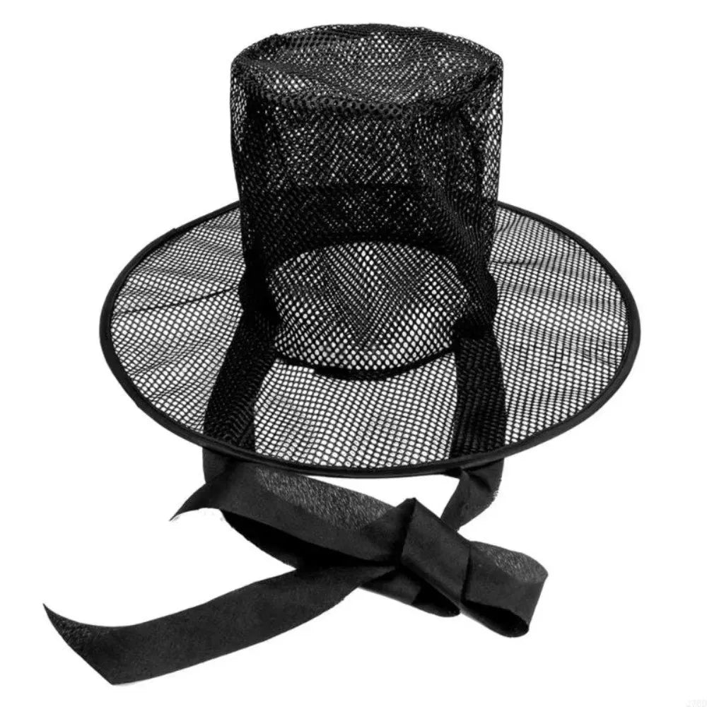 Traditional Korean Gat Hat – Black Mesh Wide Brim Flat Top Traditional Cultural Hat Qme