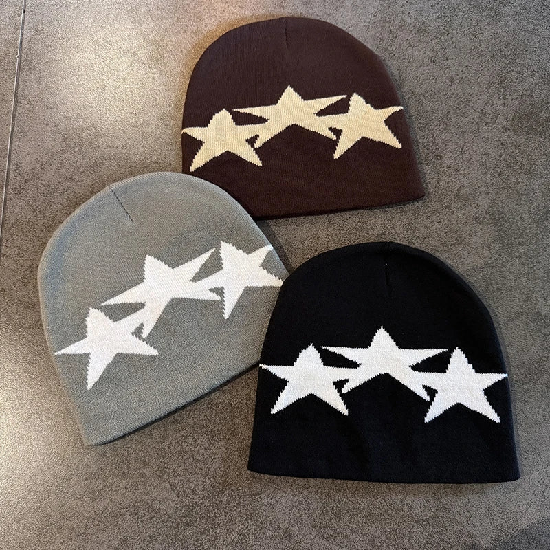 Y2K Pentagram Knit Beanie – Unisex Winter Streetwear Hat Knit Beanie Hat Qst