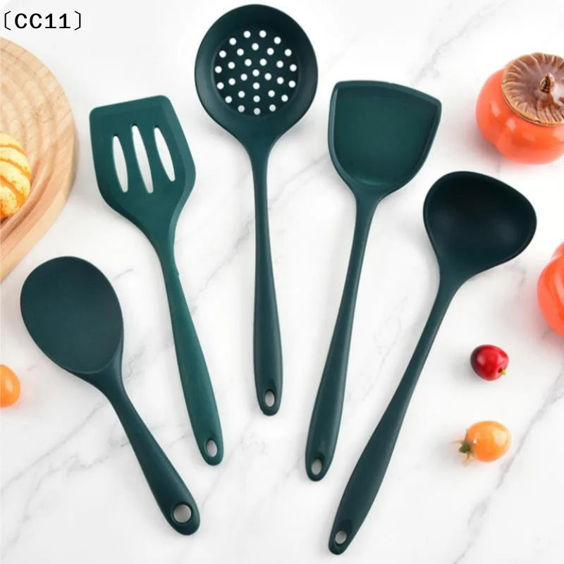 5-Piece Silicone Kitchen Utensil Set – Spoon, Spatula & Colander Silicone Utensil Set Qme Default Title