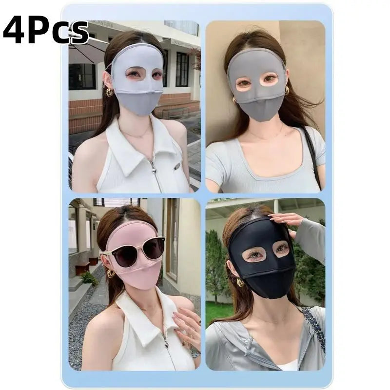 Women's UV Full Face Sun Mask – Breathable Outdoor Cover Sun Protection Mask Qst 4Pcs