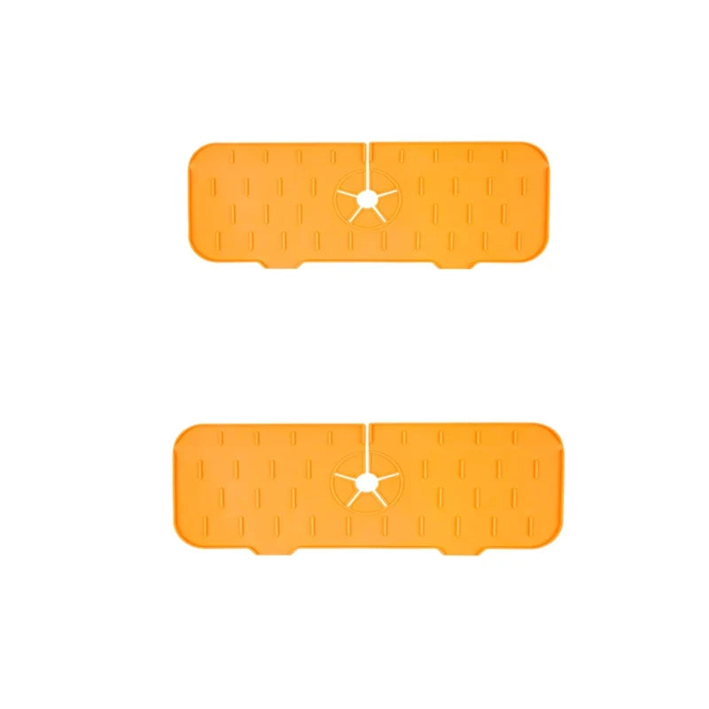 Silicone Faucet Mat – Sink Splash Catcher & Countertop Protector Silicone Faucet Mat Qme 2PCS orange