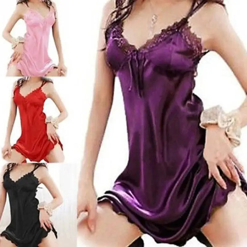 Women's Lace Satin Nightgown – Sleeveless Slip Sleep Dress Satin Nightgown Qme