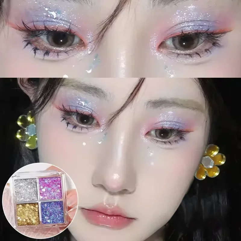 Mini 4-Pan Eyeshadow Palette Pearl Glitter Pink Shimmer Eyeshadow Palette Qme