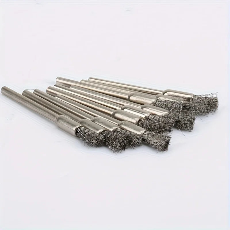 10-Piece Stainless Steel Wire Brush Set – Round Handle, 3mm Wire Brush Set Qme
