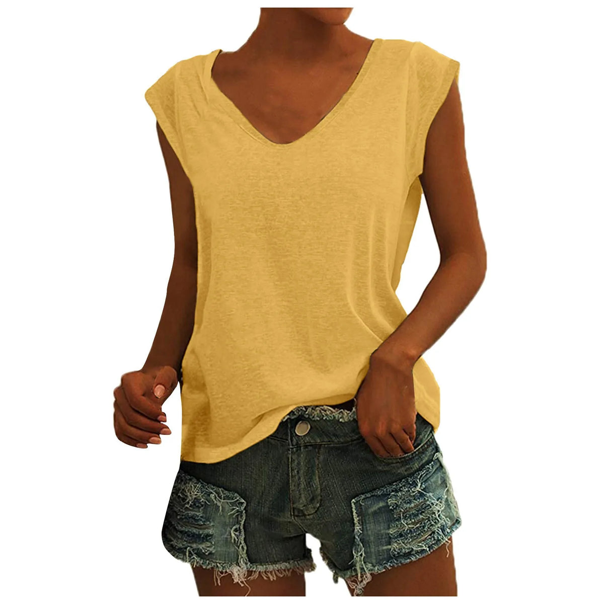 Women's Minimalist V-Neck Sleeveless Top | 12 Colors, S–XXL Sleeveless Tank Top Qme Yellow M