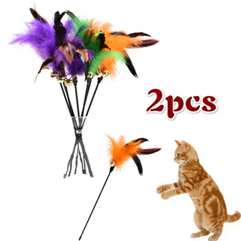 Cat Feather Wand Toy with Bell – Interactive Rod for Cats Interactive Cat Toy Qme