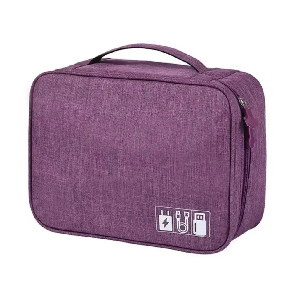 Waterproof Travel Cable Organizer Bag | Oxford Storage Case Cable Organizer Bag Qme Double layer Purple
