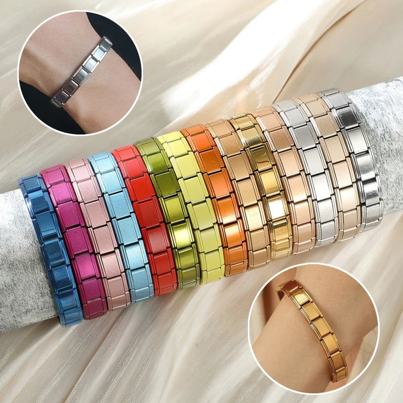 Italian Charms Elastic Link Bangle | Stainless Steel Bracelet Charm Link Bracelet Qme