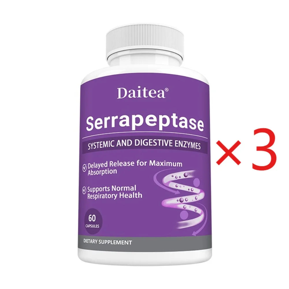 Serrapeptase 45,000 SPU Enzyme Supplement – Sinus & Gut Health Enzyme Supplement Qst 60 count-3 bottle