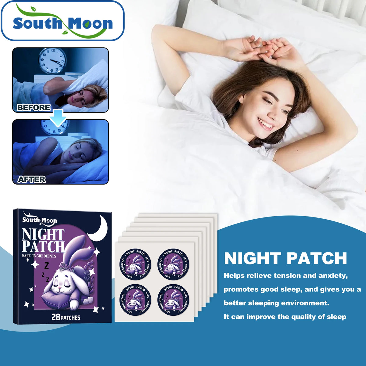 South Moon Sleep Patch – Soothing Relaxing Sticker 28pcs Sleep Aid Patch Qst