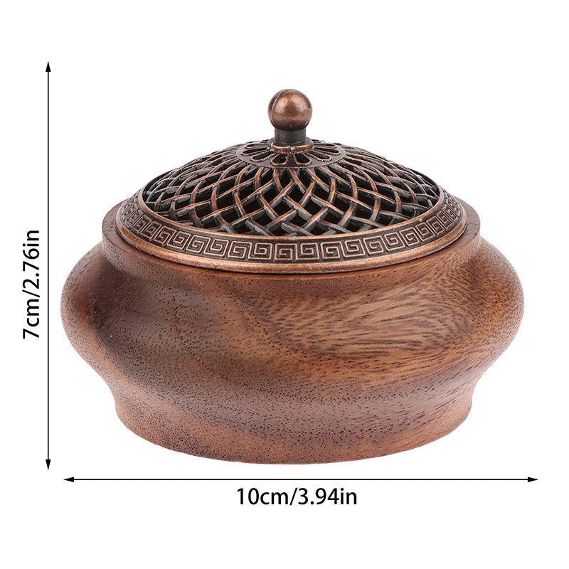 Walnut Retro Round Incense Burner – Solid Wood-Look Home Decor Incense Burner Qme