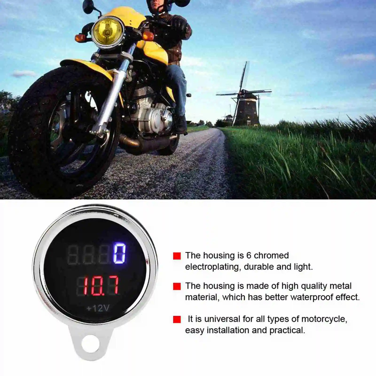 2-in-1 Motorcycle LED Digital Tachometer & Voltmeter Gauge Motorcycle Gauge Qst