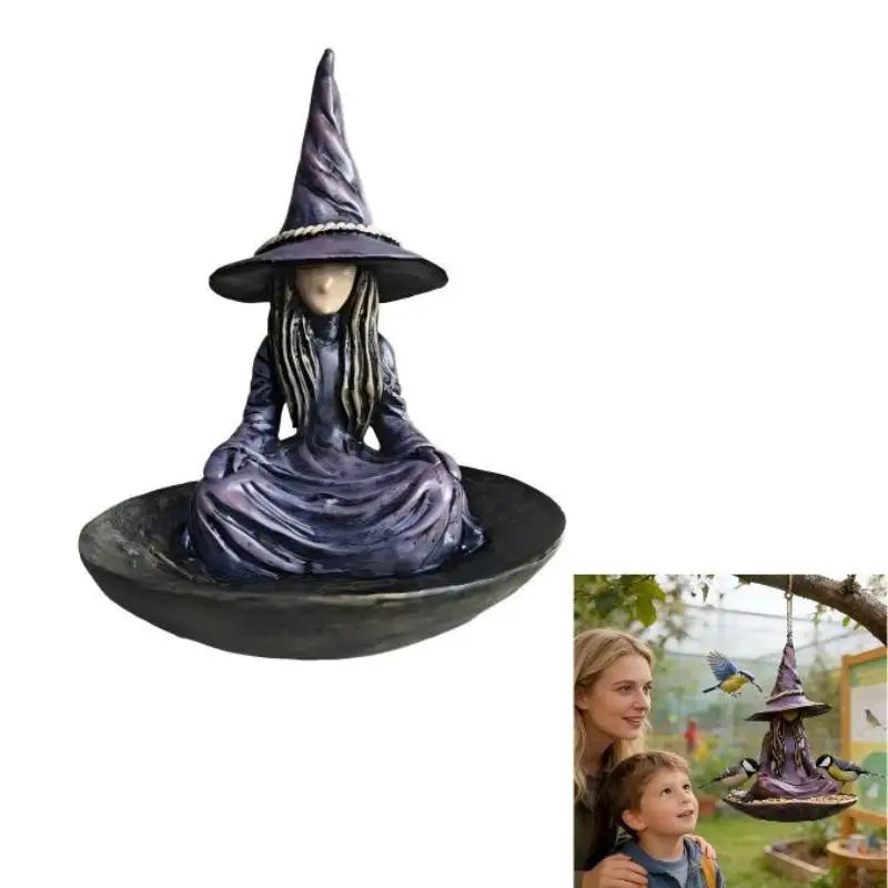 Meditating Garden Bird Feeder | Purple Resin Hat & Rope Hanger Decorative Bird Feeder Qme