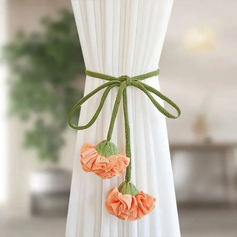 Flower Shape Curtain Tiebacks | Elastic Band Buckles, 3 Colors Curtain Tieback Qme