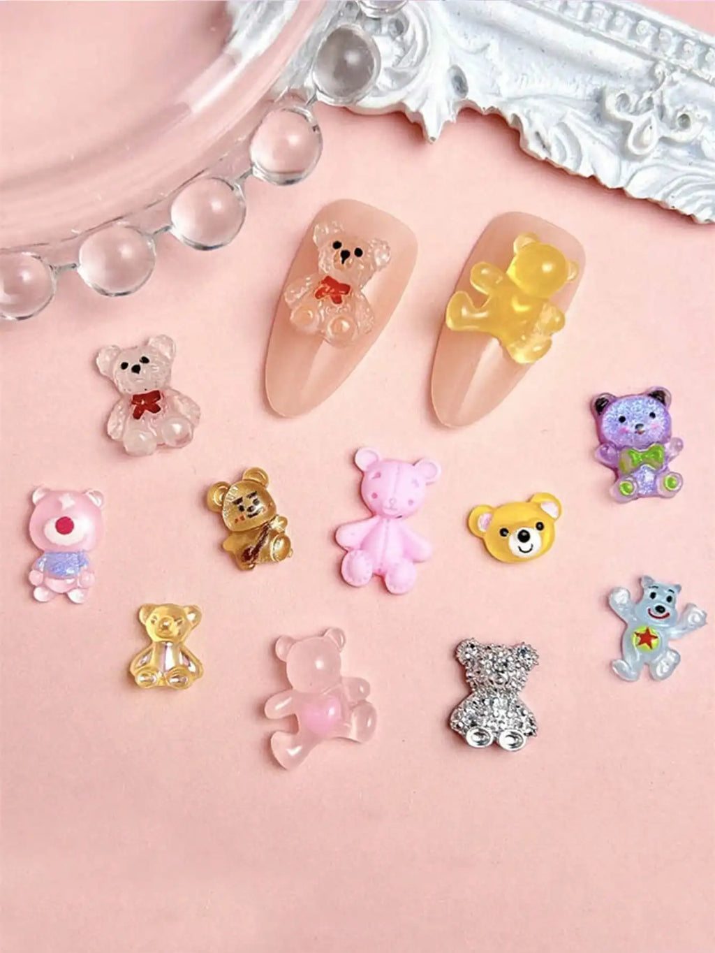 50-Pack Miniature Resin Charms – Cute Bear & Rabbit DIY Figures Resin Craft Charms Qme