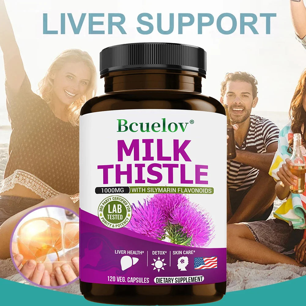 Milk Thistle Liver Cleanse Detox Capsules – Men & Women Herbal Supplement Qst