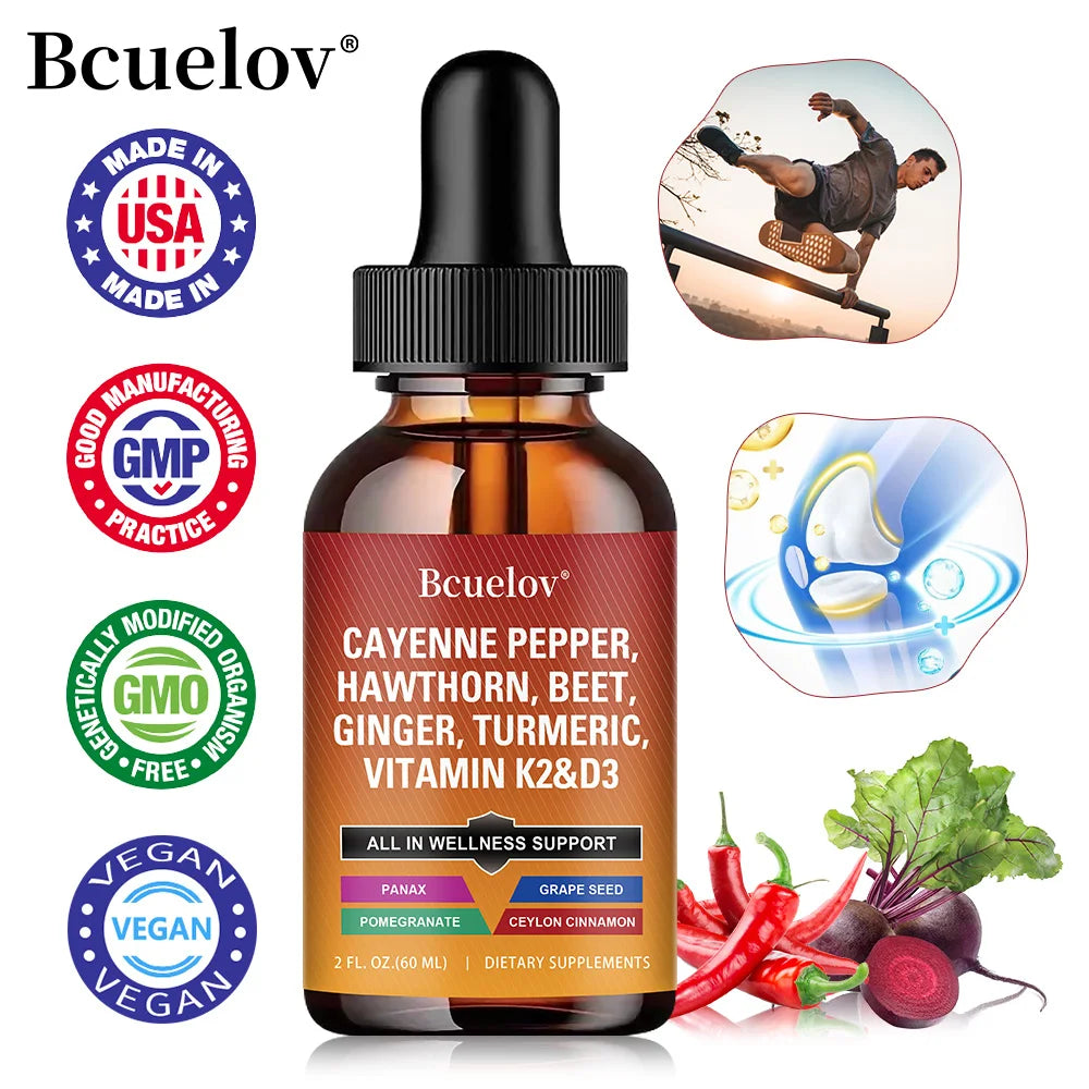 Cayenne Pepper Liquid Drops – D3 K2, Turmeric & Ginseng Herbal Liquid Supplement Qst